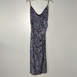 Diane Von Furstenberg Drape neck Dress Sz 6 Blue White Island Leaves Silk